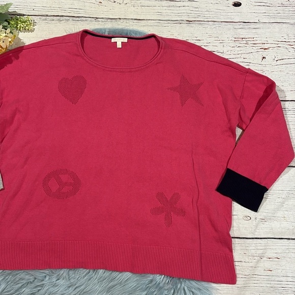 LISA TODD Womens Pink Good Vibrations Stars Heart Pullover Sweater Color Cuffs - Picture 5 of 9